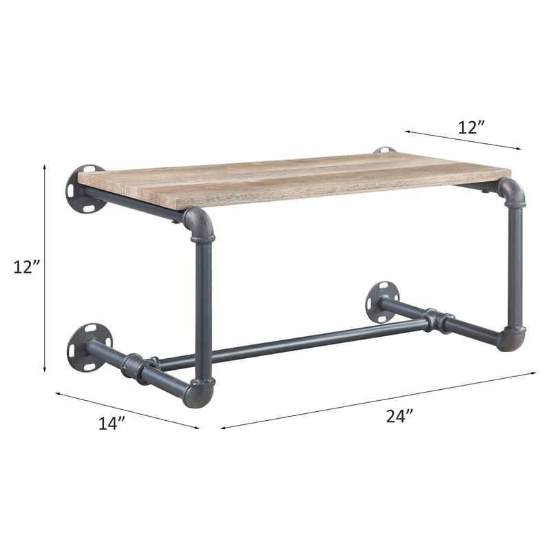 ACME Brantley Metal Wall Rack with Wooden Shelf in Oak and Sandy Gray