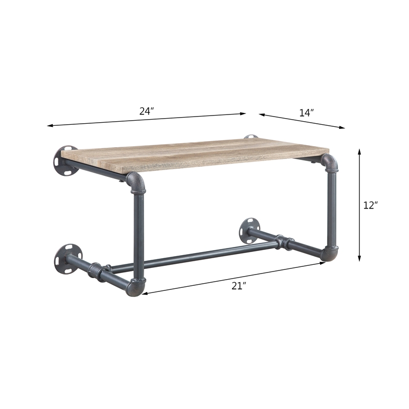 ACME Brantley Metal Wall Rack with Wooden Shelf in Oak and Sandy Gray