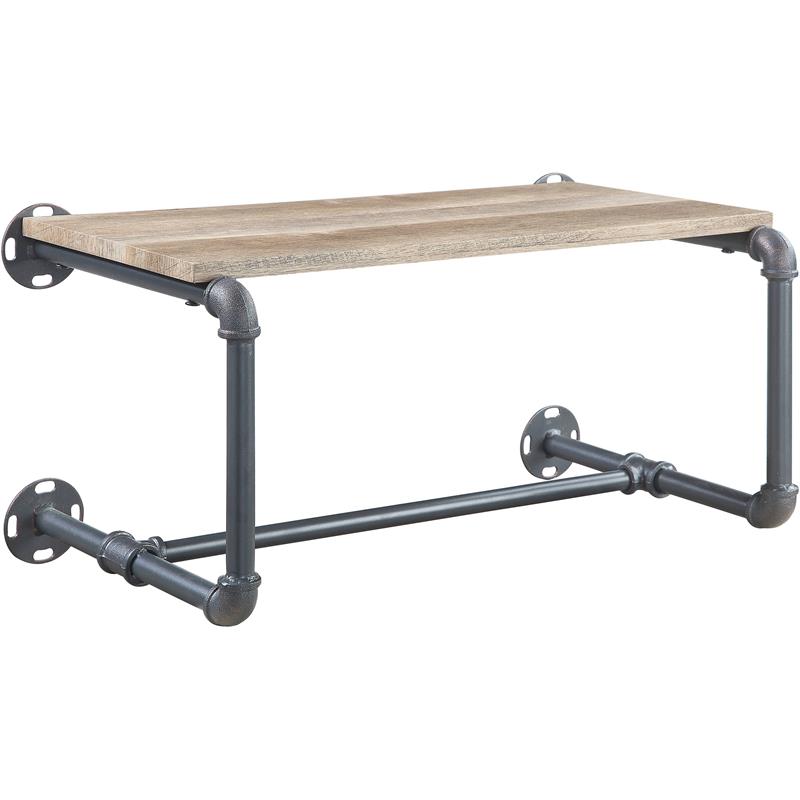 ACME Brantley Metal Wall Rack with Wooden Shelf in Oak and Sandy Gray