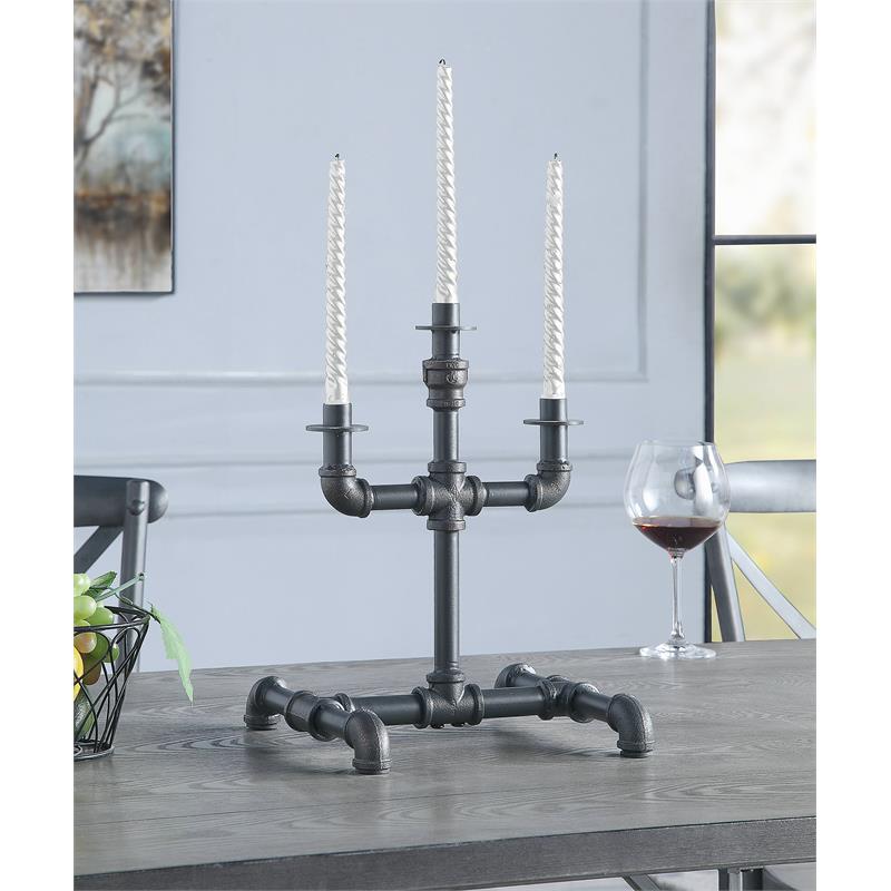 ACME Brantley Pipe Design Candleholder with Metal Frame in Sandy Gray