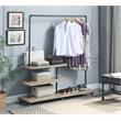 ACME Brantley Metal Hanger Rack with 3 Wooden Tier Shelf in Oak and Sandy Gray