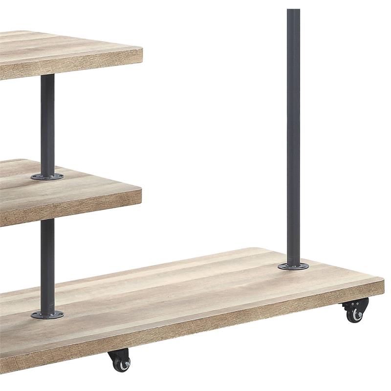 ACME Brantley Metal Hanger Rack with 3 Wooden Tier Shelf in Oak and Sandy Gray