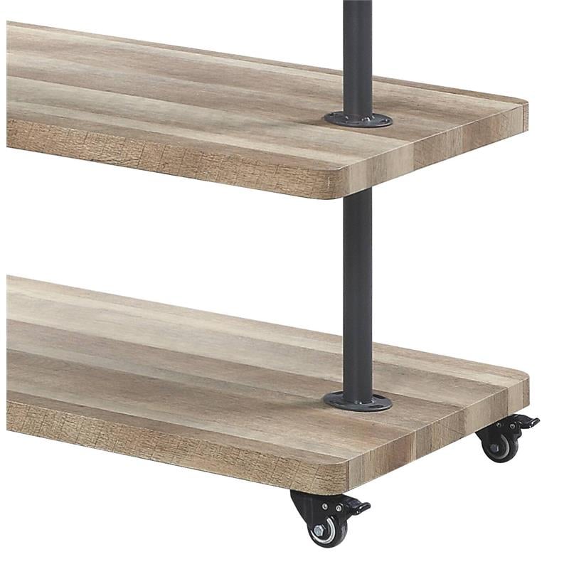 ACME Brantley Metal Hanger Rack with 3 Wooden Tier Shelf in Oak and Sandy Gray