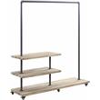 ACME Brantley Metal Hanger Rack with 3 Wooden Tier Shelf in Oak and Sandy Gray