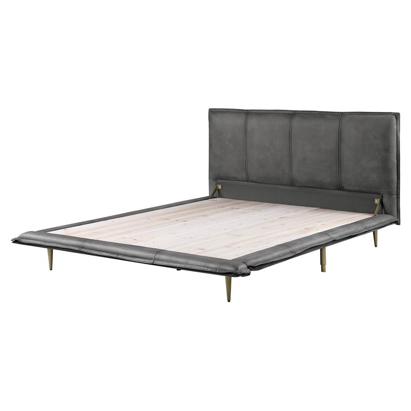 ACME Metis Top Grain Leather Upholstered Eastern King Bed in Gray