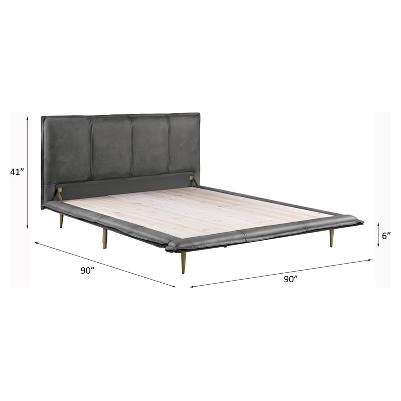 ACME Metis Top Grain Leather Upholstered Eastern King Bed in Gray