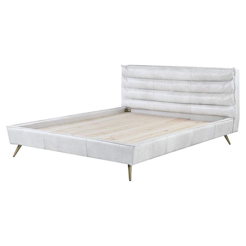 ACME Doris Top Grain Leather Upholstered Eastern King Bed in Vintage White