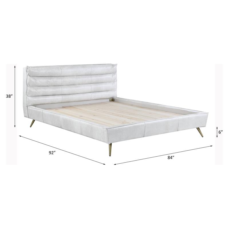 ACME Doris Top Grain Leather Upholstered Eastern King Bed in Vintage White