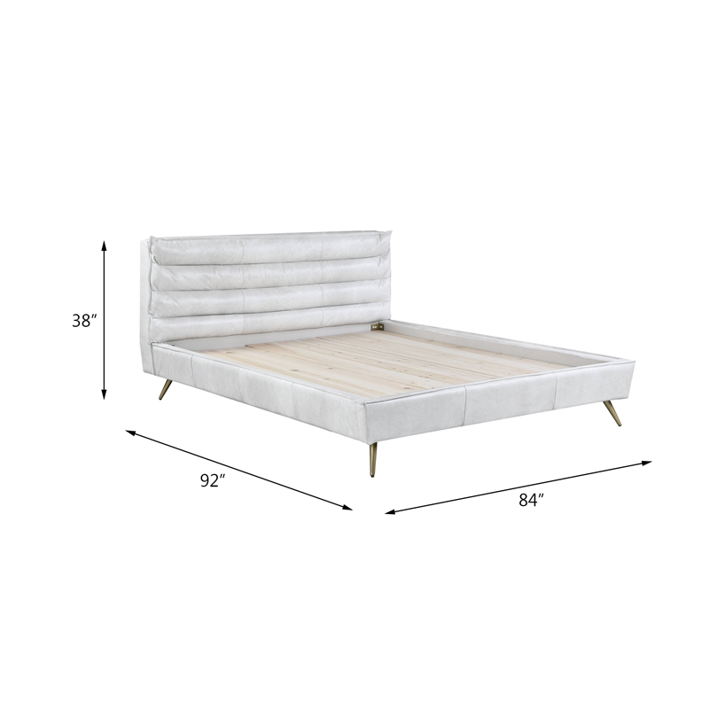 ACME Doris Top Grain Leather Upholstered Eastern King Bed in Vintage White