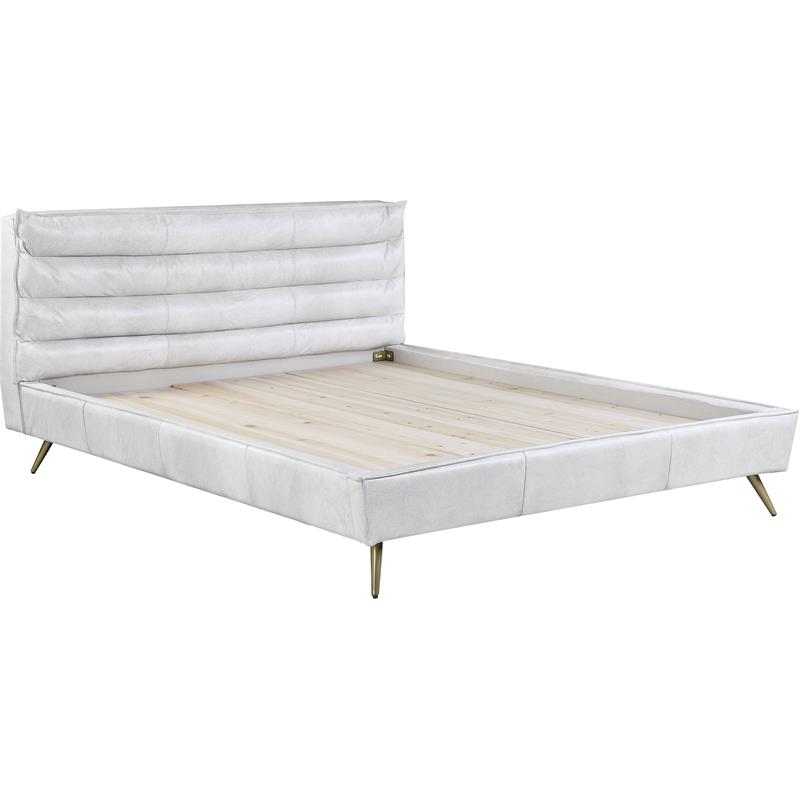 ACME Doris Top Grain Leather Upholstered Eastern King Bed in Vintage White