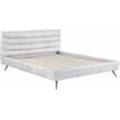 ACME Doris Top Grain Leather Upholstered Eastern King Bed in Vintage White