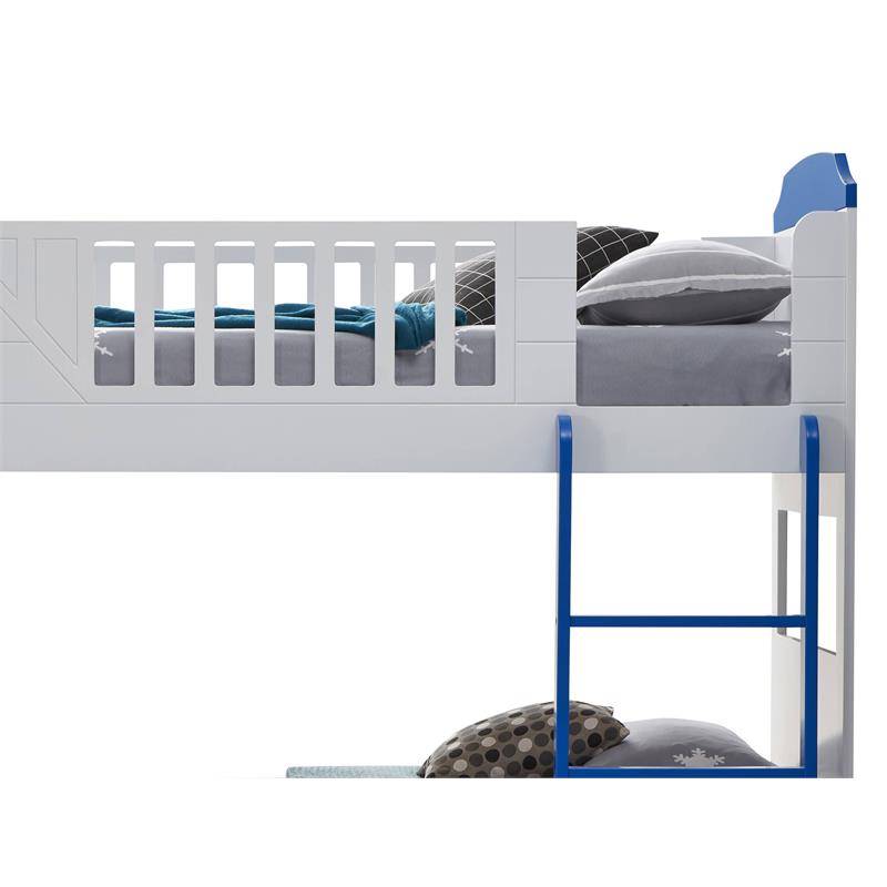 ACME Neptune Wooden Twin over Twin Bunk Bed with Storage Shelves in Sky Blue