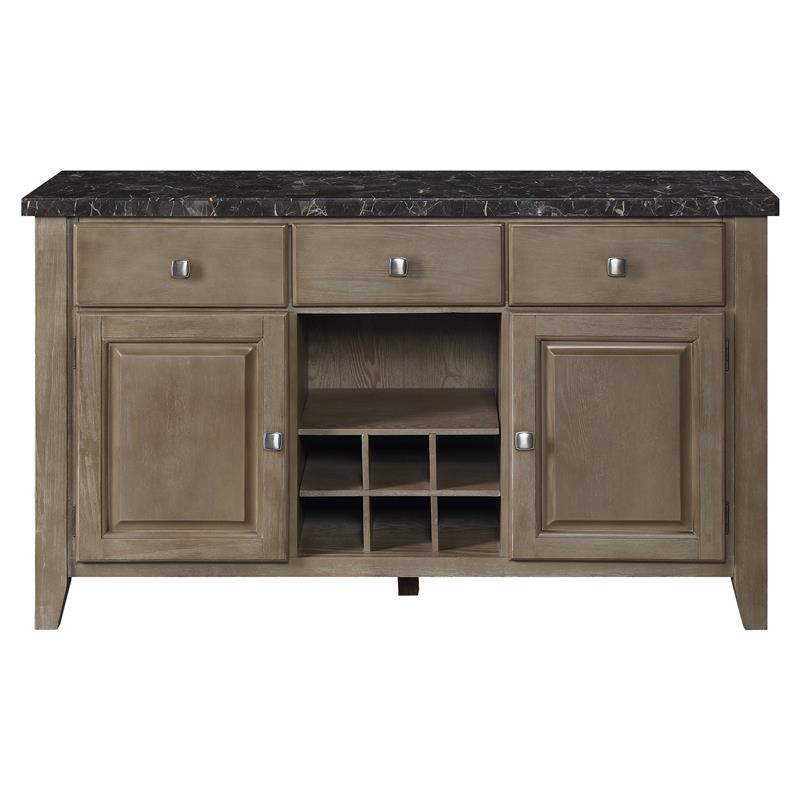 ACME Charnell Wooden 3-Drawer Server with Marble Top in Black and Oak