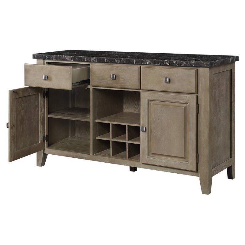 ACME Charnell Wooden 3-Drawer Server with Marble Top in Black and Oak