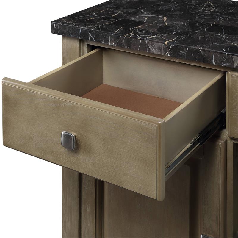 ACME Charnell Wooden 3-Drawer Server with Marble Top in Black and Oak