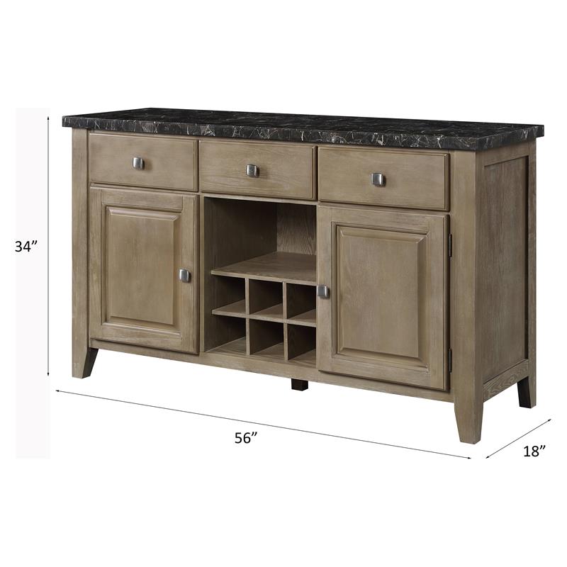 ACME Charnell Wooden 3-Drawer Server with Marble Top in Black and Oak