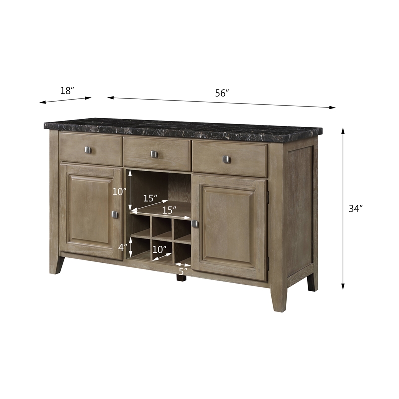 ACME Charnell Wooden 3-Drawer Server with Marble Top in Black and Oak