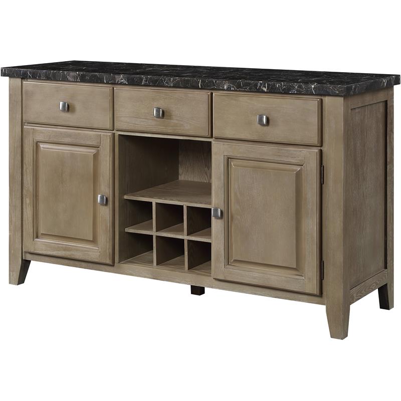 ACME Charnell Wooden 3-Drawer Server with Marble Top in Black and Oak