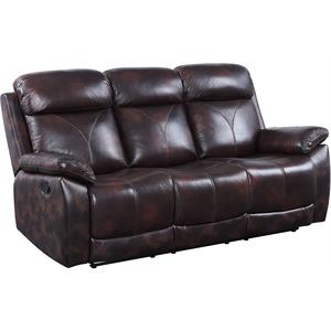 acme perfiel leather upholstery motion sofa in two tone dark brown