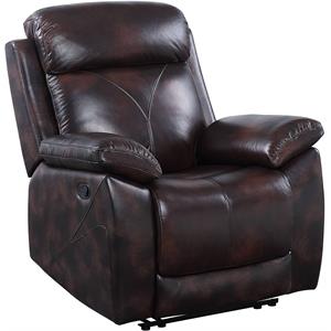 acme perfiel leather upholstered recliner in two tone dark brown