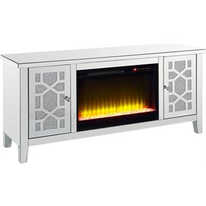 ACME Noralie TV Stand with Fireplace in Mirrored & Faux Diamonds