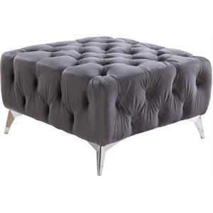 acme wugtyx button tufted velvet upholstered square ottoman in dark gray