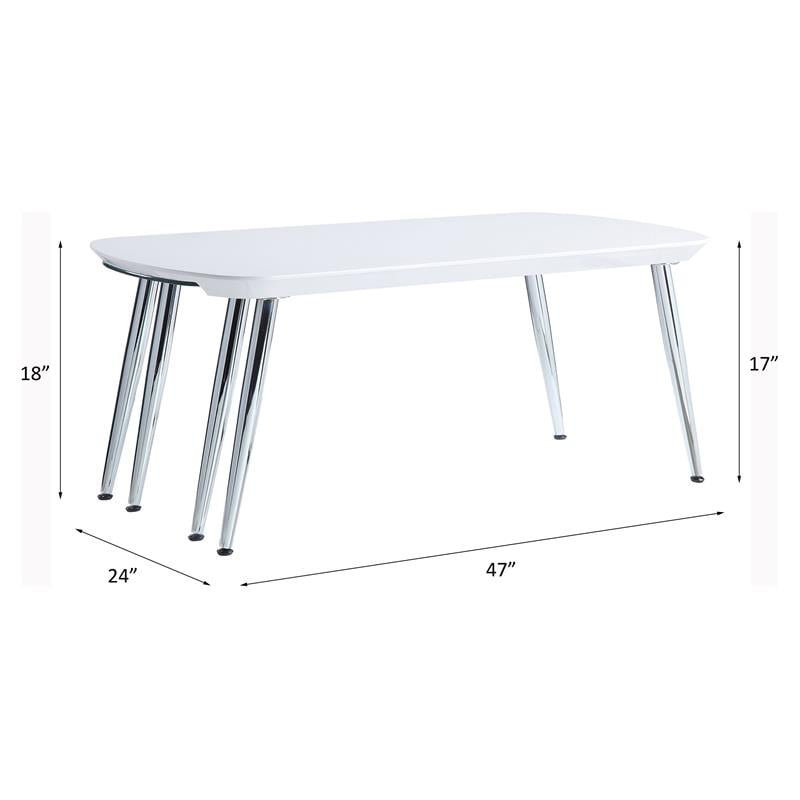 ACME Patina Wood Coffee Table with Pull-out Top in White and Chrome
