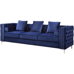 acme bovasis button tufted velvet upholstery sofa with nailhead trim in blue