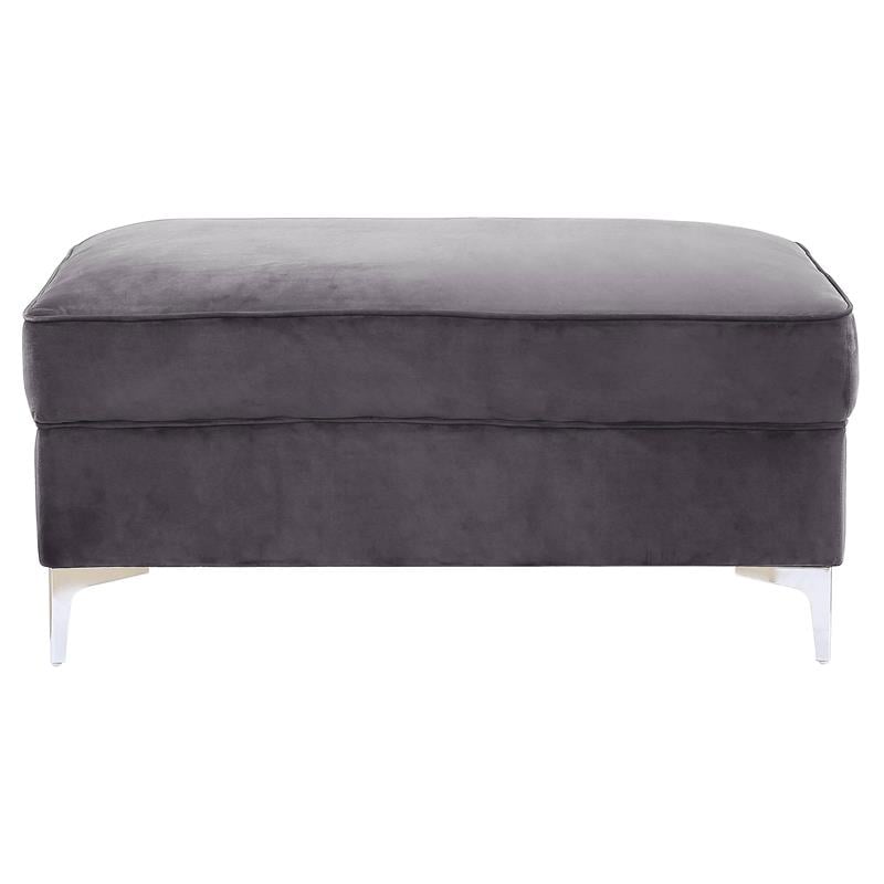 ACME Bovasis Velvet Upholstered Rectangular Ottoman with Metal Legs in Gray