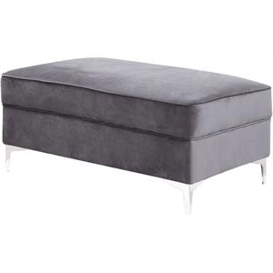 acme bovasis velvet upholstered rectangular ottoman with metal legs in gray