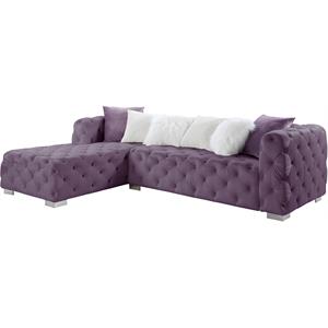 acme qokmis tufted upholstered sectional sofa with 6 pillows in purple velvet