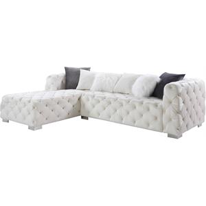 acme qokmis tufted velvet upholstered sectional sofa with 6 pillows in beige