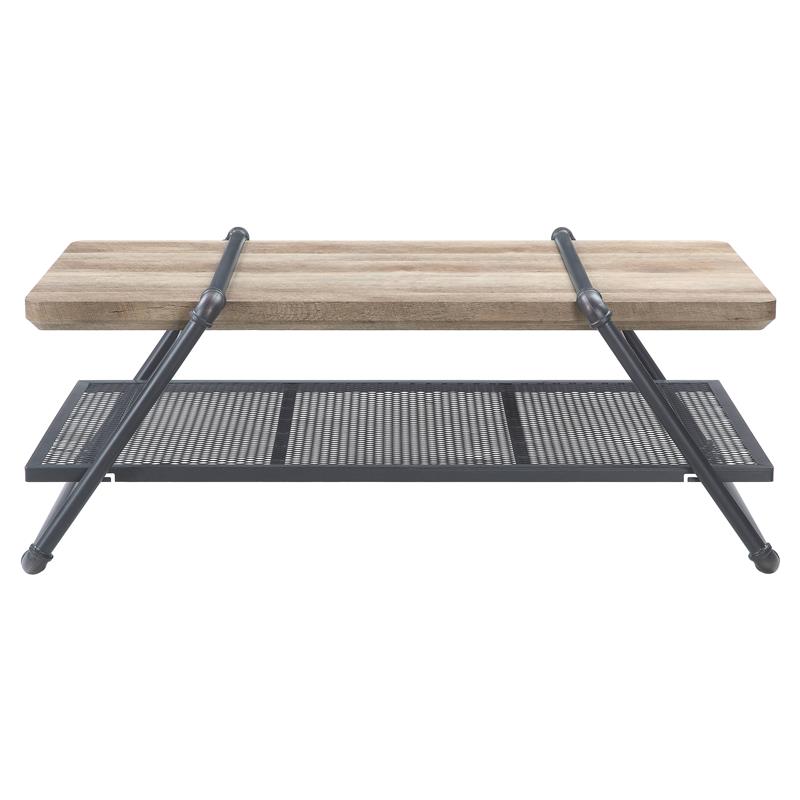 ACME Brantley Wooden Top Coffee Table with Metal Frame in Oak and Sandy Gray