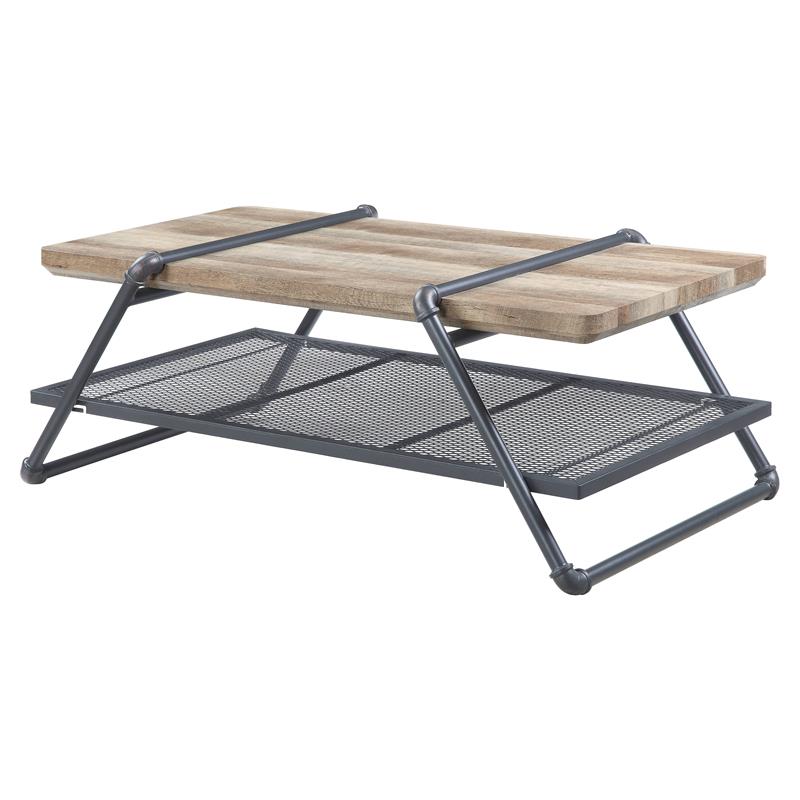 ACME Brantley Wooden Top Coffee Table with Metal Frame in Oak and Sandy Gray