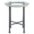 ACME Brantley Pipe Style Round Glass Top End Table in Clear and Sandy Gray