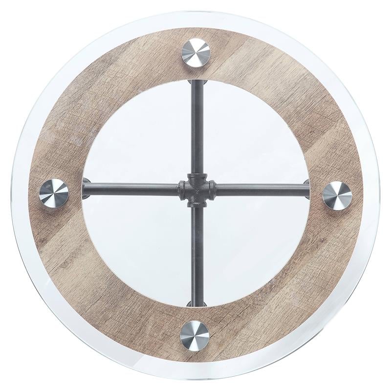 ACME Brantley Pipe Style Round Glass Top End Table in Clear and Sandy Gray