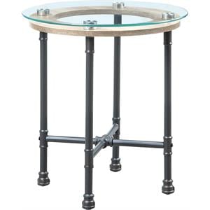 ACME Brantley Pipe Style Round Glass Top End Table in Clear and Sandy Gray