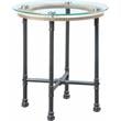 ACME Brantley Pipe Style Round Glass Top End Table in Clear and Sandy Gray