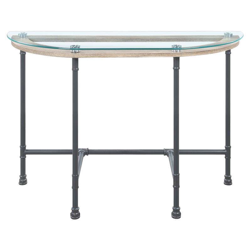 ACME Brantley Pipe Style Glass Top Sofa Table in Clear and Sandy Gray