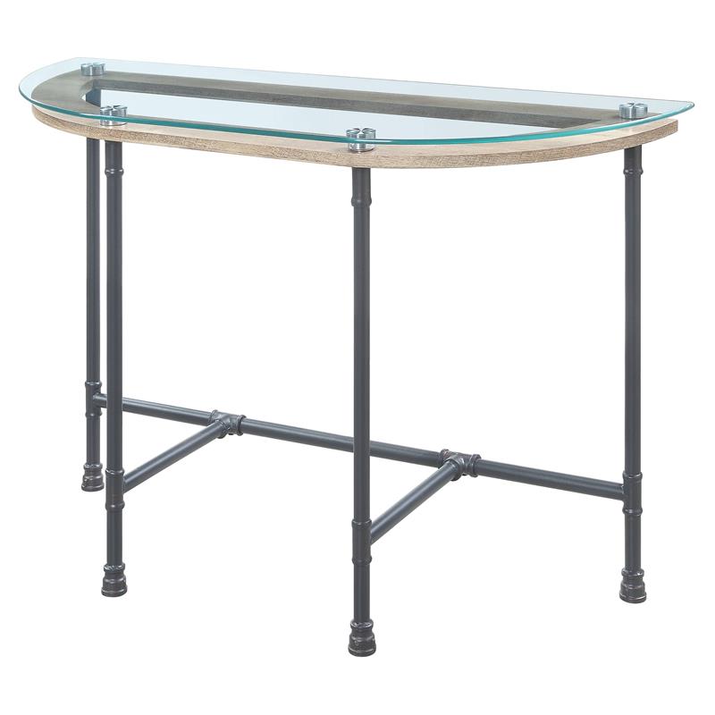 ACME Brantley Pipe Style Glass Top Sofa Table in Clear and Sandy Gray