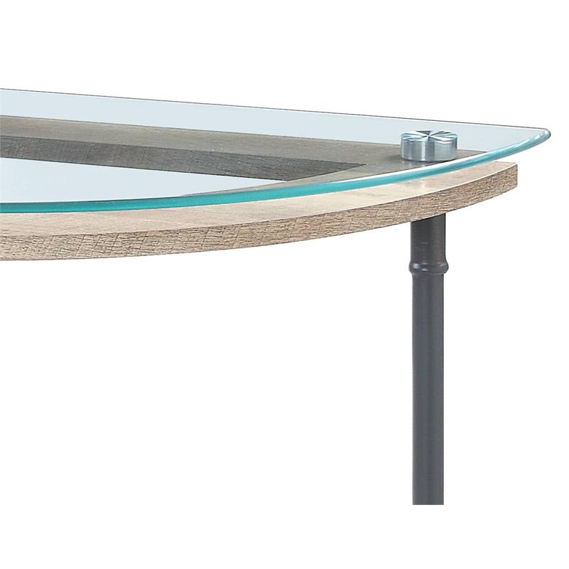 ACME Brantley Pipe Style Glass Top Sofa Table in Clear and Sandy Gray