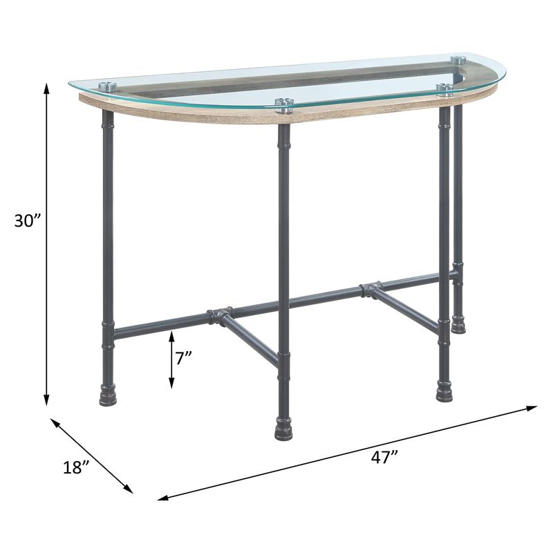 ACME Brantley Pipe Style Glass Top Sofa Table in Clear and Sandy Gray