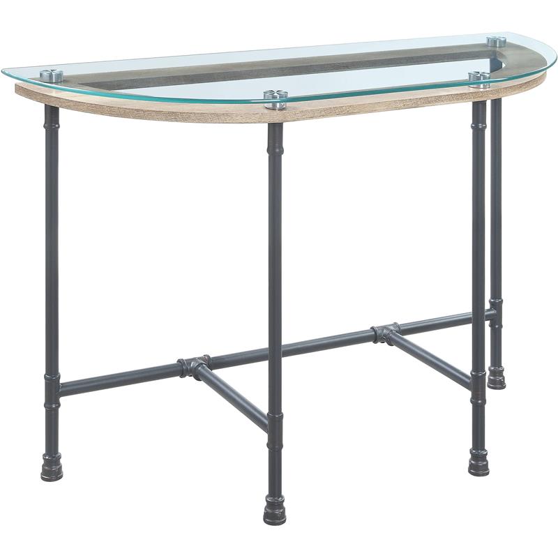 ACME Brantley Pipe Style Glass Top Sofa Table in Clear and Sandy Gray