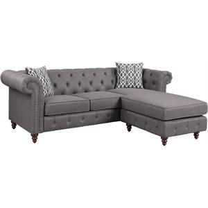 acme waldina tufted linen fabric upholstered reversible sectional sofa in brown