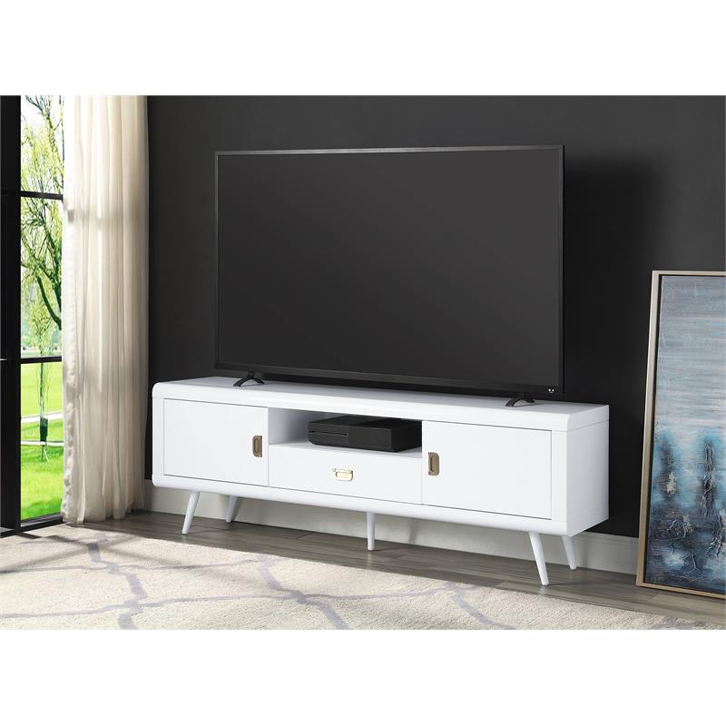ACME Pagan Wooden TV Stand with Cord Management Hole in White High Gloss