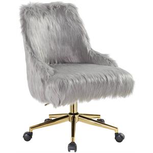 acme arundell ii fabric upholstered swivel office chair in gray and gold