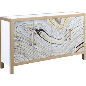 acme olisa wooden console table with 4-door in white and gold