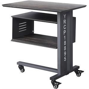 acme cargo metal base accent table with wall shelf and caster wheels in gunmetal