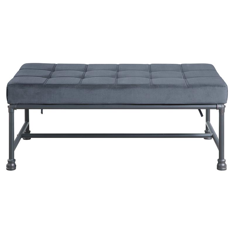 ACME Brantley Tufted Bench with Metal Frame in Gray and Sandy Gray Velvet