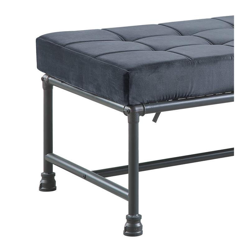 ACME Brantley Tufted Bench with Metal Frame in Gray and Sandy Gray Velvet